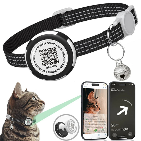 "BIG SELL OF 30% & Free ship". Cat tracking collar for attaching GPS devices with Airtag case & Dual protection reflective QR ID Tag..