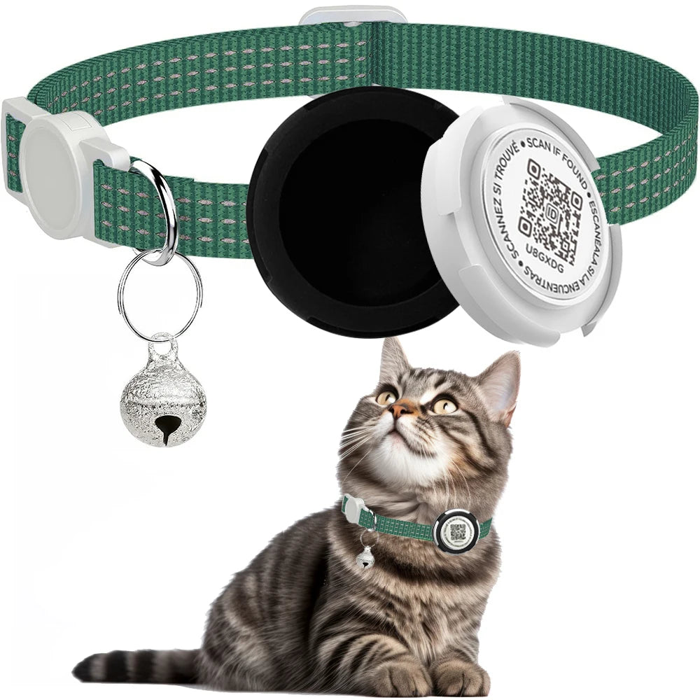 "BIG SELL OF 30% & Free ship". Cat tracking collar for attaching GPS devices with Airtag case & Dual protection reflective QR ID Tag..